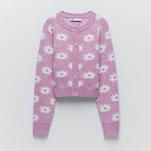 Zara Lilac Pink Daisy Print Cardigan Sweater